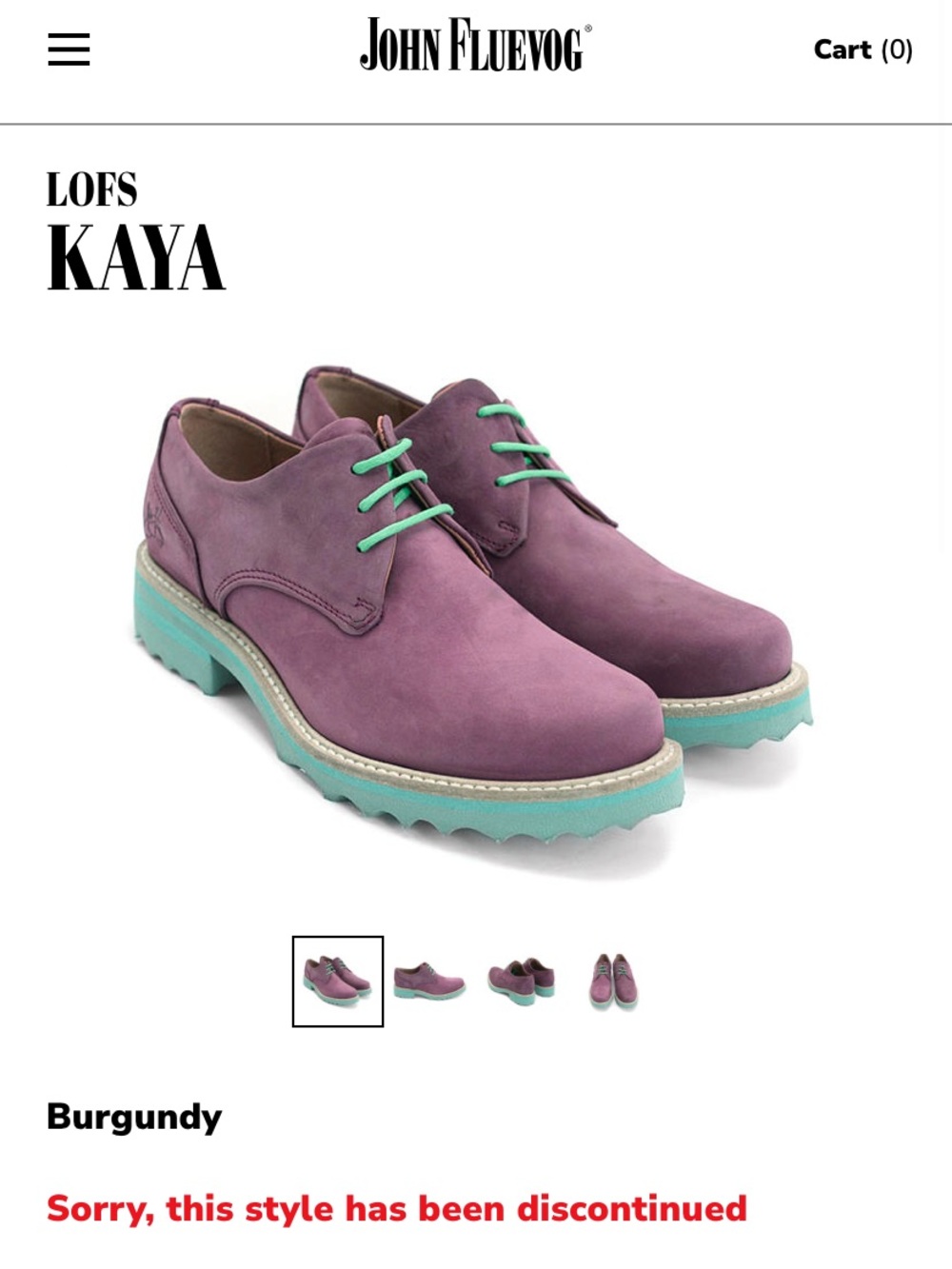 John Fluevog Lofs Kaya Derby Shoe in Burgundy & Mint Women’s size 8